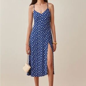 Reformation Blue and White Midi Dress